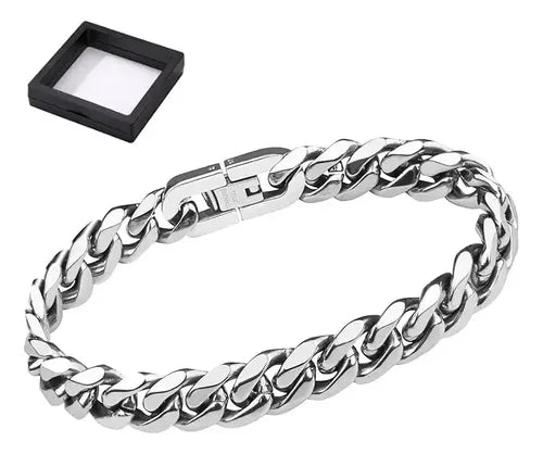 Pulsera de Cadena Cubana de Acero Color Plateado para Hombre y Mujer | Grado B