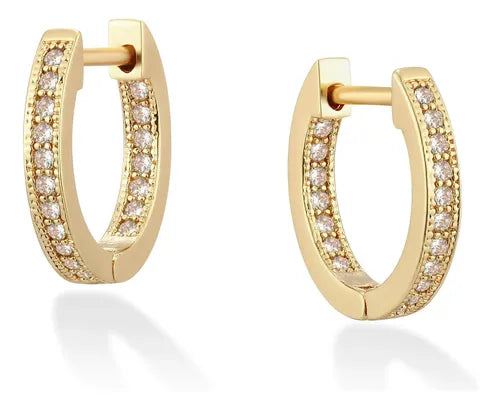 Pendientes CZ para Mujer Niñas Aretes Oro 14K con Zirconias Dorado | Grado B