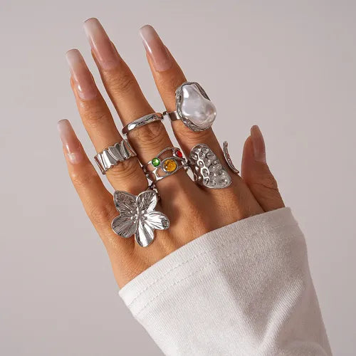 Anillo Ajustable Dorado Boho Flores de Alpaca 6PC | Grado B