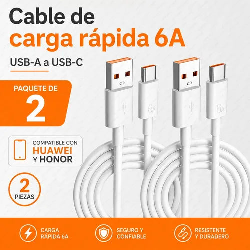 Cable USB a Tipo C 6A de Súper Carga Rápida para Huawei y Honor | Grado B