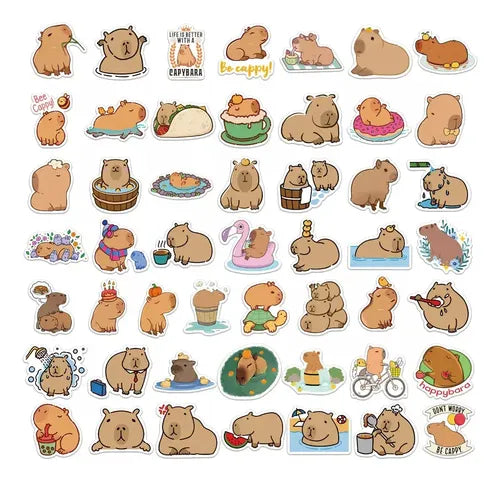 15 Pinzas para Cabello Kawaii de Capibara con 50 Stickers | Grado B