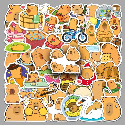 15 Pinzas para Cabello Kawaii de Capibara con 50 Stickers | Grado B