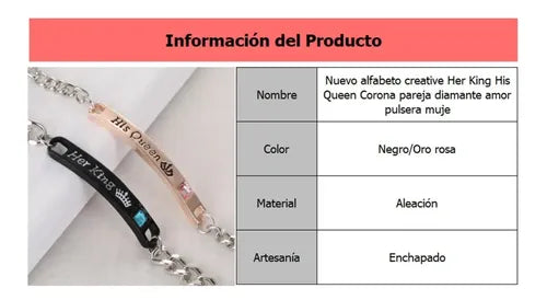 Pulseras de Pareja Rey y Reina 5.4 cm y 43.18 cm | Grado B