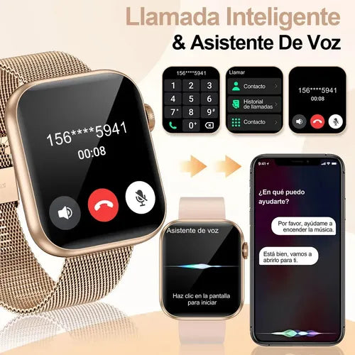 Smartwatch Reloj Inteligente para Mujer de 1.85 Pulgadas con Llamadas Bluetooth BW0439 Color Dorado Milanés | Grado B