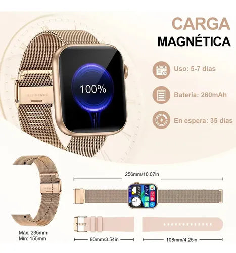 Smartwatch Reloj Inteligente para Mujer de 1.85 Pulgadas con Llamadas Bluetooth BW0439 Color Dorado Milanés | Grado B