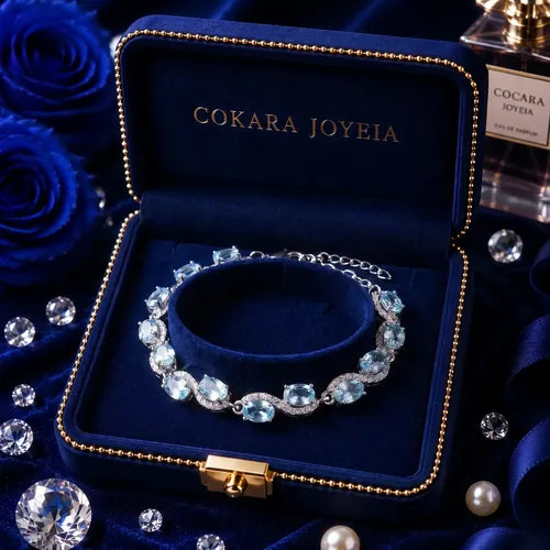 Pulsera con Cristales Azules Brillantes Color Plateado | Grado B