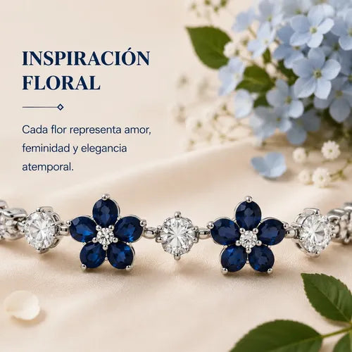 Pulsera Mujer Color Plateado con Piedras Azules Brillantes Elegancia | Grado B