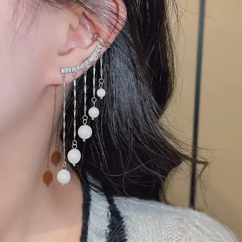 Aretes Clip Trepadores Largos Elegantes Color Plateado | Grado B