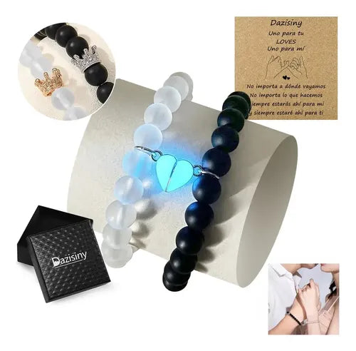2 Pulseras de Pareja con Imán que Brillan en la Oscuridad | Grado B