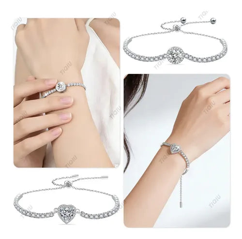 2 Pulseras de Gema de Acero Inoxidable para Mujer Color Plateado | Grado B