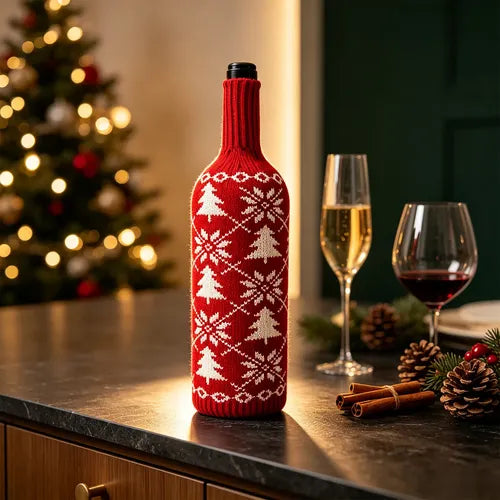 Funda Navideña Tejida para Botella de Vino | Grado B