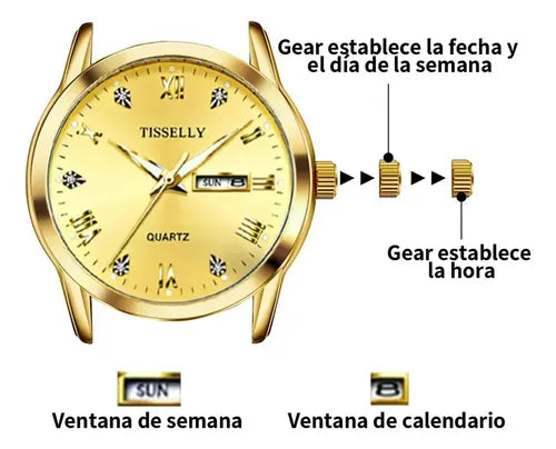 RELOJ IMPERMEABLE PARA HOMBRE, DISEÑO EMPRESARIAL CLÁSICO, CON CORREA DORADO BISEL DORADO FONDO DORADO