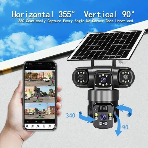Cámara de Vigilancia Solar Xinshi 4G Full HD con Visión Nocturna a Color y 3 Lentes | Grado B