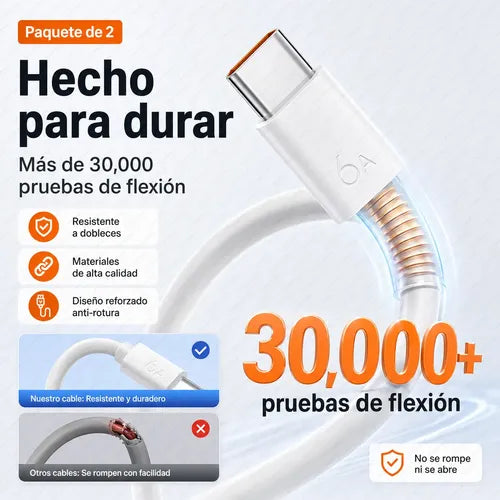 Cable USB a Tipo C 6A de Súper Carga Rápida para Huawei y Honor | Grado B