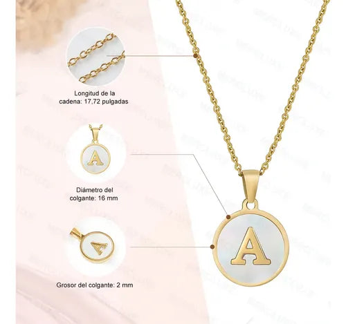 Collar con Dije de Letra Inicial de Acero Inoxidable para Mujer Color Dorado | Grado B