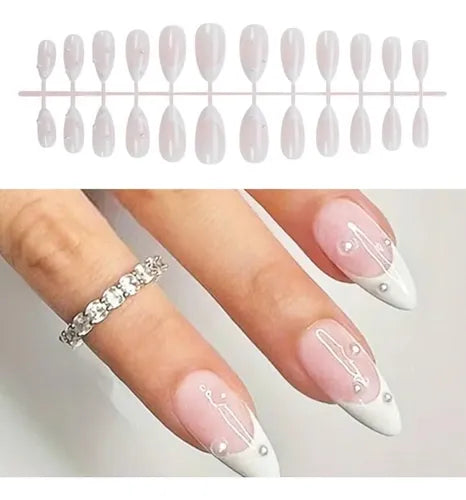 24 Uñas Postizas de Presión Forma Almendra Acabado French | Grado B