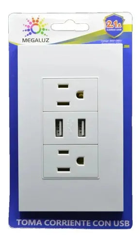 Placa de Contacto Doble con Carga USB Dual de Vidrio Color Blanco | Grado B