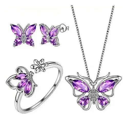 Conjunto de Joyas Mariposa para Mujer: Collar, Aretes y Anillo | Grado B