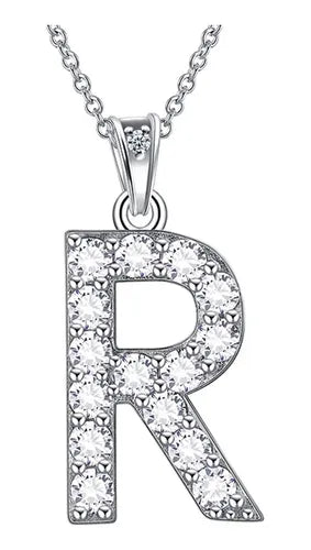 Collar con Dije de Inicial y Zirconia Color Plateado Incluye Caja | Grado B
