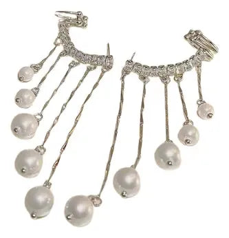 Aretes Clip Trepadores Largos Elegantes Color Plateado | Grado B