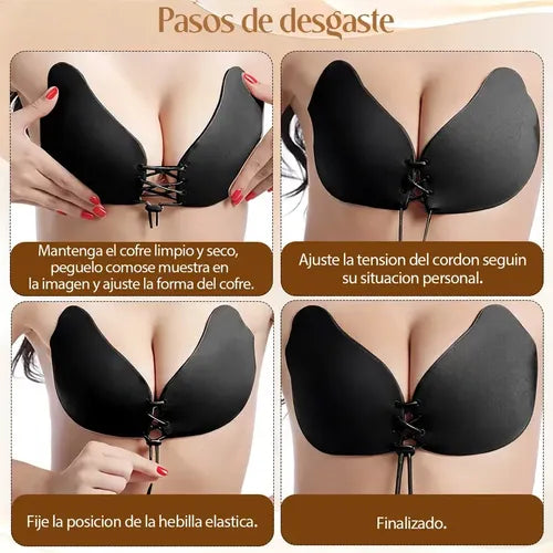 Brasier Strapless Push Up Invisible Negro Floreado Talla 38C-38D | Grado B