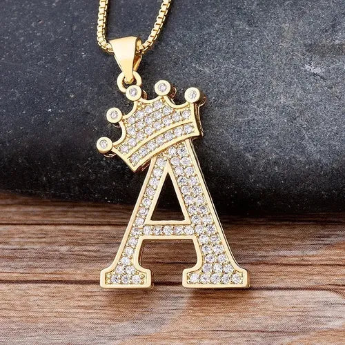 Collar Letras Inicial Corona Acero Inoxidable con Zirconias | Grado B