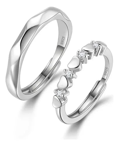 Set de 2 Anillos Ajustables para Pareja Color Plateado | Grado B