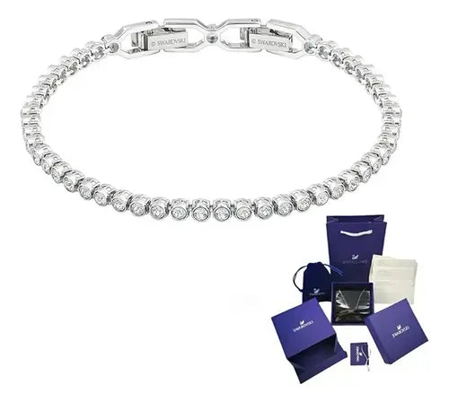 Pulsera Emily de Talla Redonda Blanca Color Plateado | Grado B