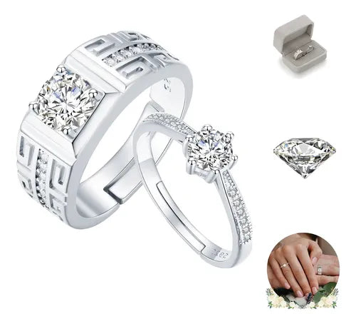 ANILLOS DE PROMESA PAREJA PLATA925 COMPROMISO AJUSTABLEPLATA PLATA AJUSTABLE