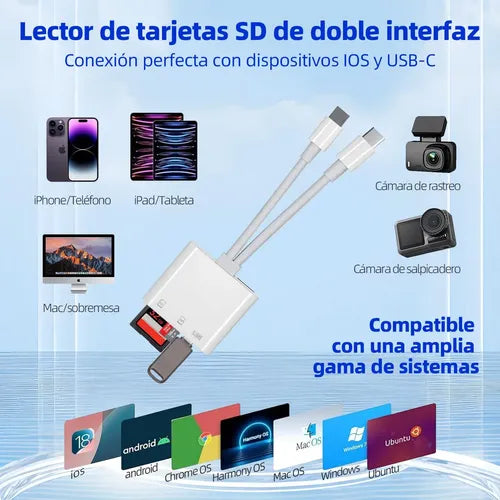 Lector de Tarjetas SD 3 en 1 de Doble Línea para iPhone y iPad | Grado B