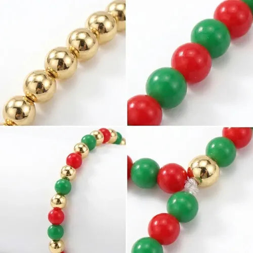 Pulsera Perlas Cuentas Oro Stacking Mujer Ideal para Regalo Rojo y Verde y Dorado 17.5 CM Rojo y Verde y Dorado | Grado B