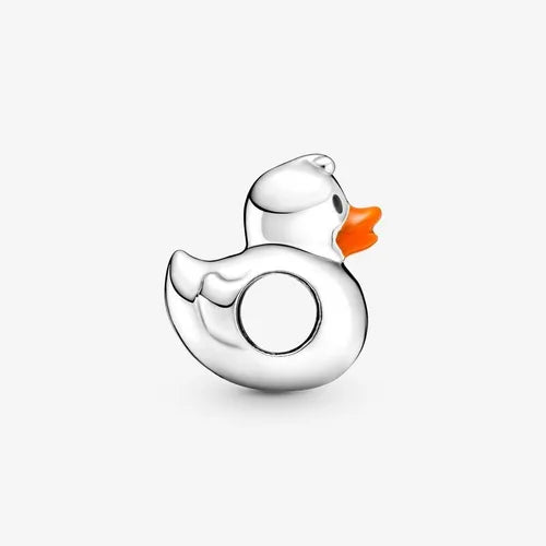 Charm Pando Patito de Hule Pulido Color Plateado | Grado B