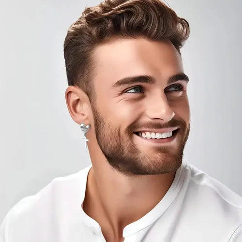 15 Pares de Aretes Arracadas para Hombre en Acero Inoxidable Color Plateado | Grado B