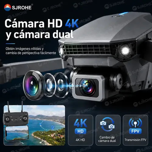 Mini Dron Sjrohe con Doble Cámara 4K, Giro 360, 4 Hélices de Repuesto y 2 Baterías Color Gris | Grado B