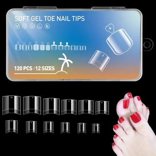 120 Piezas de Tips de Uñas Postizas de Gel Suave para Pedicura | Grado B