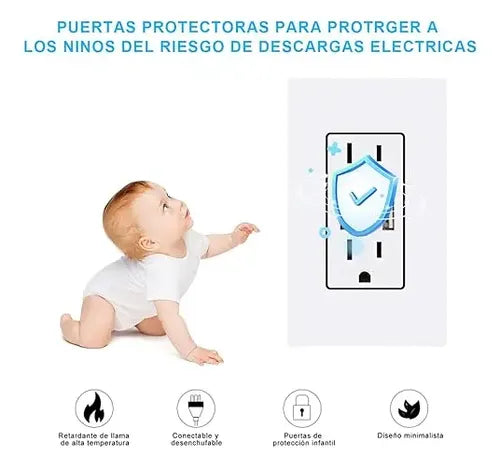 Placa de Contacto Doble con Carga USB Dual de Vidrio Color Blanco | Grado B