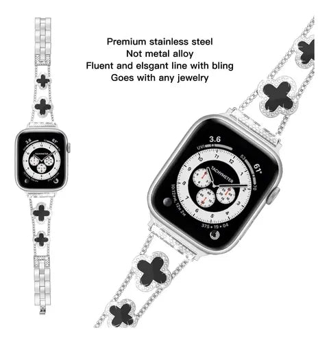 Correa de Metal con Cristales Compatible con Apple Watch 38/40/42/46/49 mm
