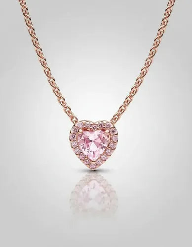 Collar Corazón Rosa con Circonitas y Kit de Regalo Color Dorado Rosa