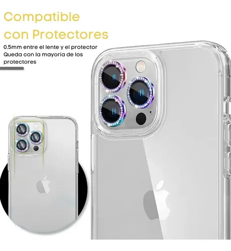 Mica Lente Cámara Glitter Diamantes para iPhone Individual | Grado B