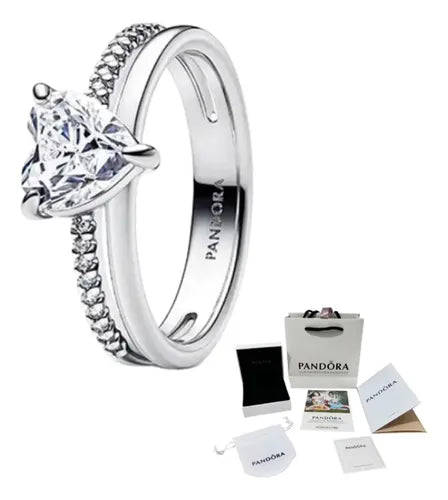 Anillo Doble Halo Brillante Color Plateado | Grado B
