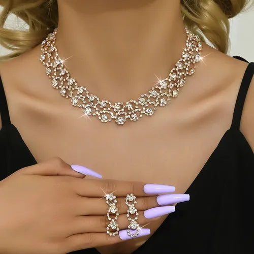 Conjunto De 2 Pendientes Y Collar For Mujer, Con Cadena De