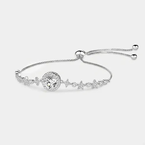 Pulsera de Corazón y Estrella con Piedra Moissanita Color Plateado | Grado B