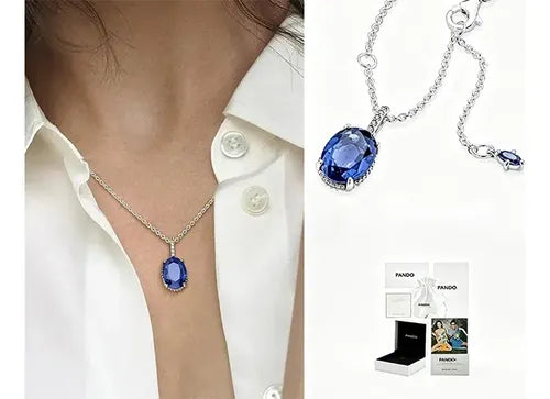 Collar Océano Azul Brillante Color Plateado