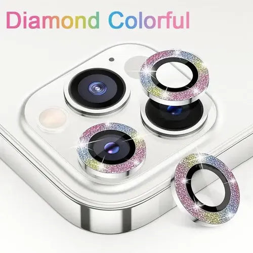 Mica Lente Cámara Glitter Diamantes para iPhone Individual | Grado B