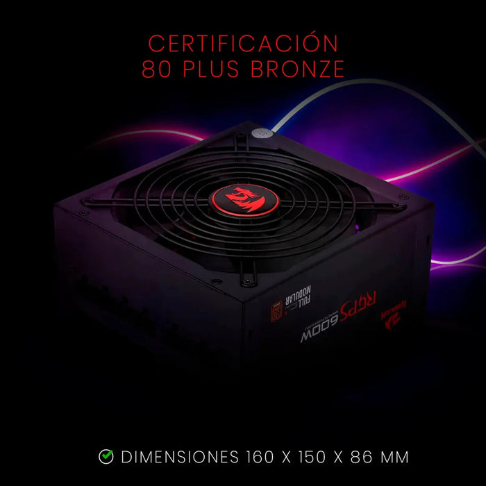 FUENTE DE PODER REDRAGON RPGS GC-PS003 600W MODULAR BRONCE COLOR BLACK NEGRO   |   GRADO B