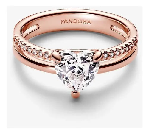 ANILLO DOBLE EN FORMA DE CORAZÓN COLOR DORADO ROSA TALLA 2