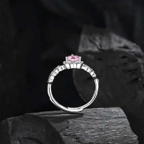 Anillo con Corazón de Gema Rosa Ajustable Color Plateado | Grado B