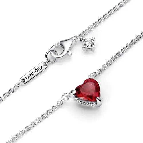 Collar con Halo de Corazón Reluciente Color Plateado | Grado B