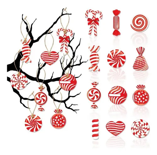 12 Colgantes de Caramelo para Árbol de Navidad Color Rojo | Grado B