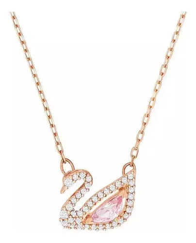 Collar Icónico de Vidrio con Diseño de Cisne Color Dorado Rosa | Grado B